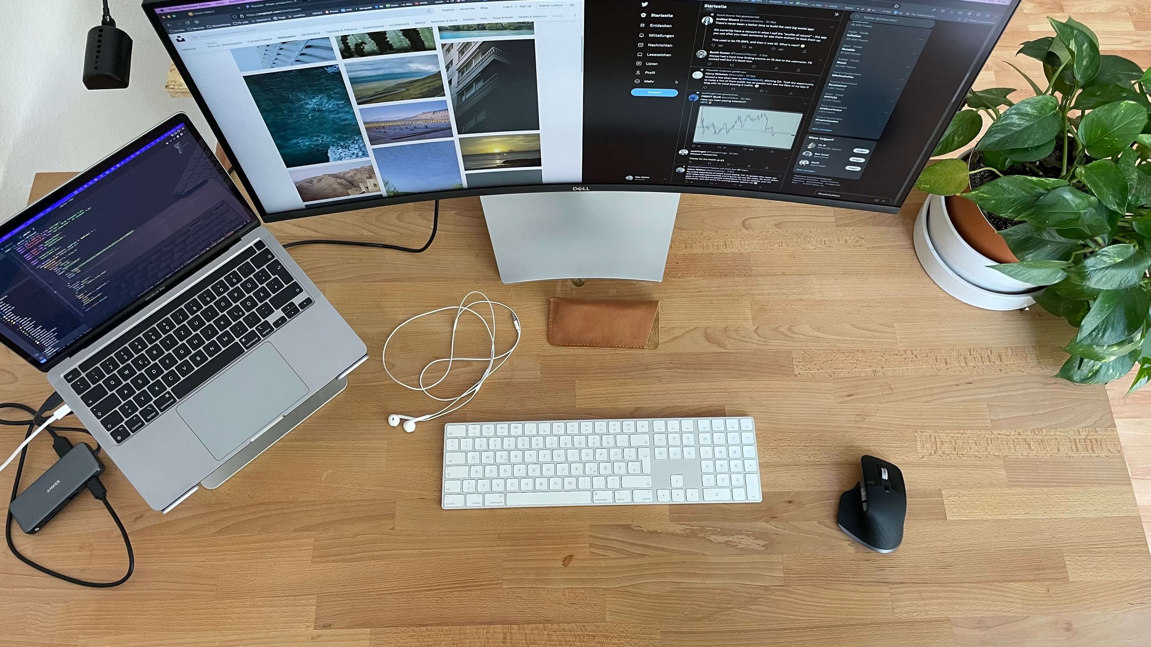 Desk with computer equipment